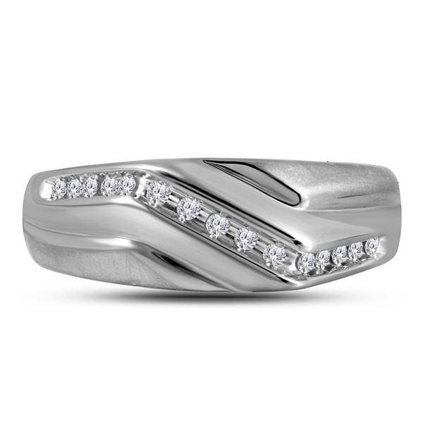 Mens Diamond Wedding Band Ring 1/8 Cttw 10kt White Gold