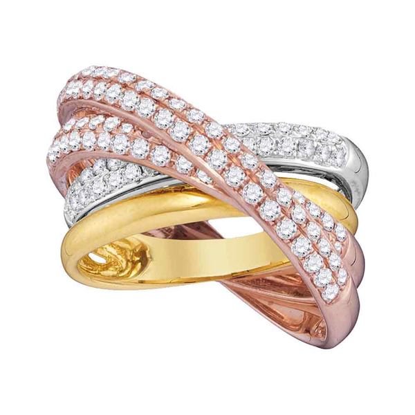 Diamond Fashion Crossover Band Ring 1-1/4 Cttw 14kt Tri-Tone Gold