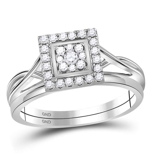 Diamond Square Bridal Wedding Ring Band Set 1/3 Cttw 10kt White Gold