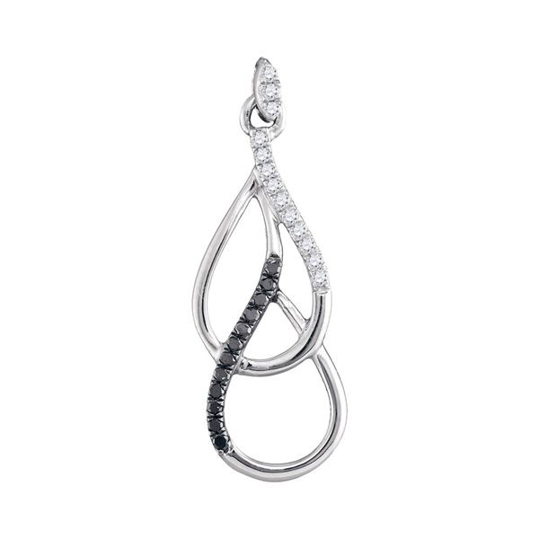 Black Color Enhanced Diamond Double Teardrop Pendant 1/6 Cttw Sterling Silver