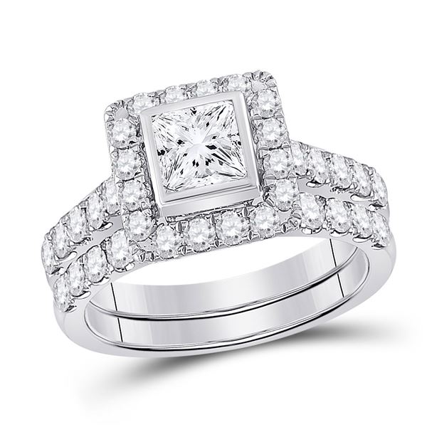Princess Diamond Bridal Wedding Ring Band Set 2 Cttw 14kt White Gold
