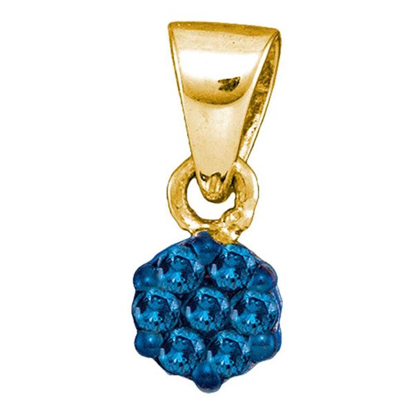 Blue Color Enhanced Diamond Cluster Pendant 1/10 Cttw 10kt Yellow Gold