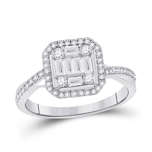 Baguette Diamond Square Cluster Ring 1/2 Cttw 14kt White Gold