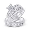 Image 1 : His Hers Diamond Cluster Matching Wedding Set 3/4 Cttw 14kt White Gold