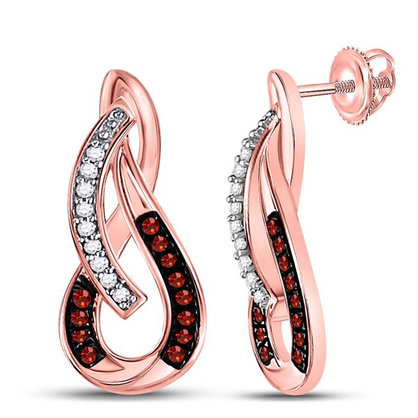 Red Color Enhanced Diamond Fashion Earrings 1/10 Cttw 10kt Rose Gold