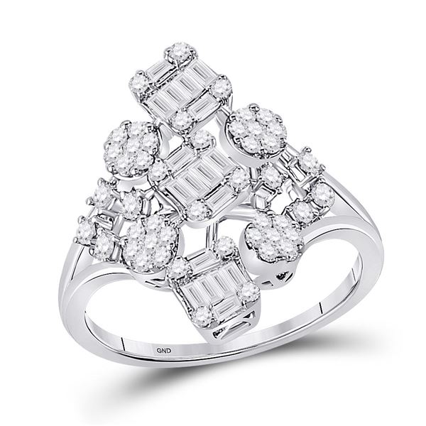 Baguette Diamond Scattered Cluster Ring 3/4 Cttw 14kt White Gold