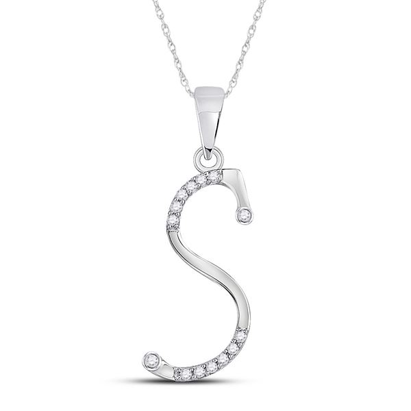 Diamond S Initial Letter Pendant 1/10 Cttw 10kt White Gold