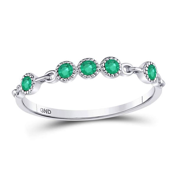 Emerald Dot Stackable Band Ring 1/20 Cttw 10kt White Gold