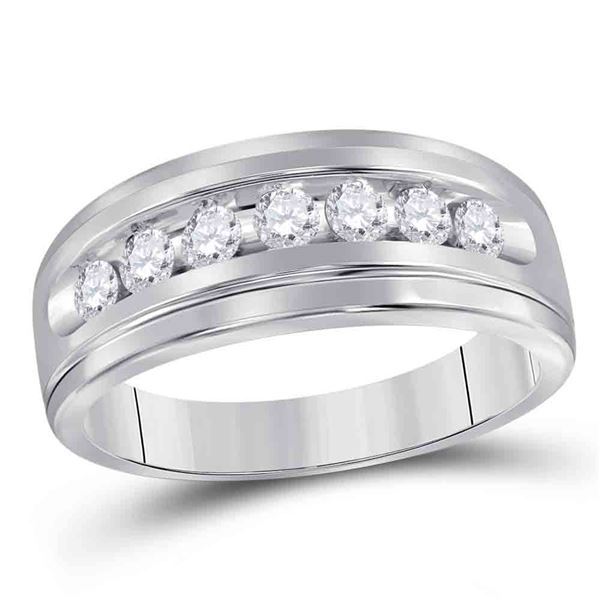 Mens Diamond Wedding Single Row Band Ring 1/2 Cttw 10kt White Gold