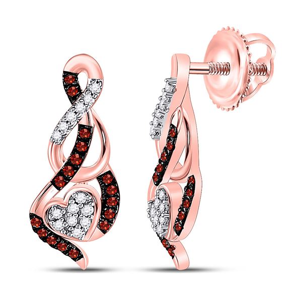 Red Color Enhanced Diamond Heart Earrings 1/6 Cttw 10kt Rose Gold