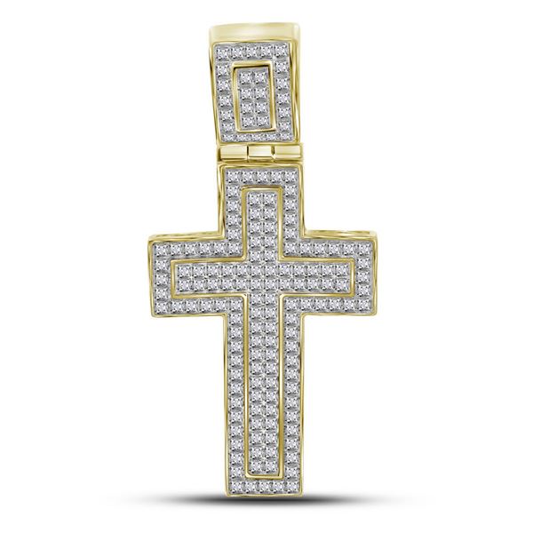 Mens Diamond Roman Cross Charm Pendant 1/2 Cttw 10kt Yellow Gold