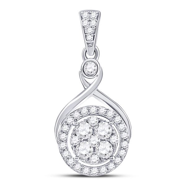 Diamond Circle Cluster Pendant 1/2 Cttw 10kt White Gold