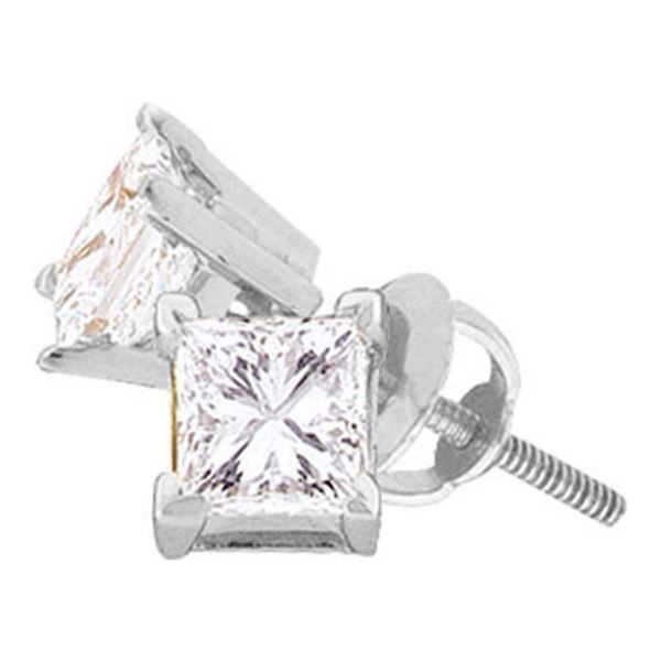 Unisex Princess Diamond Solitaire Stud Earrings 1/6 Cttw 14kt White Gold