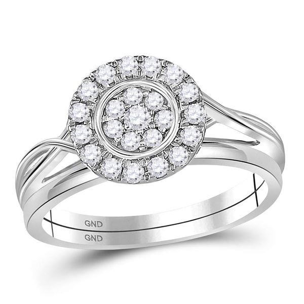 Diamond Cluster Bridal Wedding Ring Band Set 1/3 Cttw 10kt White Gold