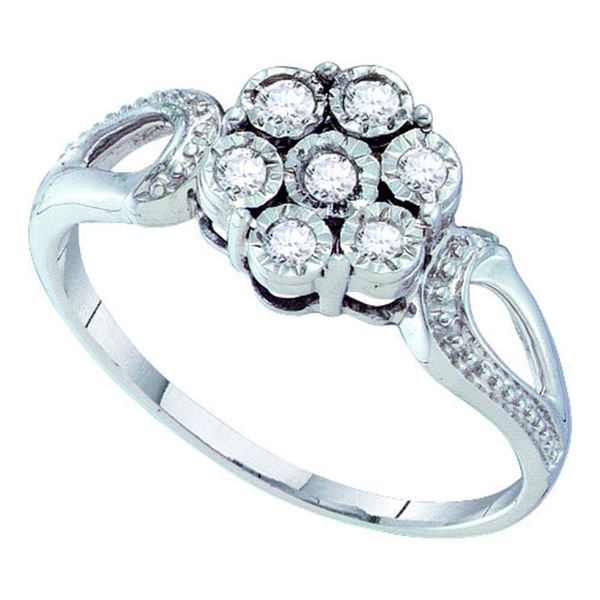Diamond Illusion-set Flower Cluster Ring 1/8 Cttw Sterling Silver