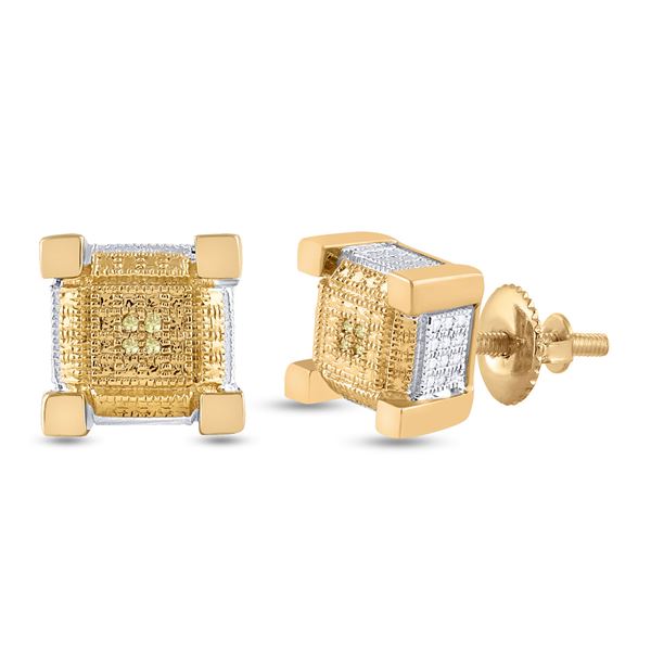 Two-tone Sterling Silver Mens Diamond 3D Square Earrings .03 Cttw Two-tone Sterling Silver