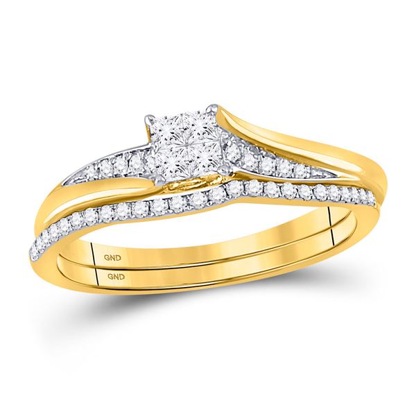 Princess Diamond Cluster Bridal Wedding Ring Band Set 1/3 Cttw 14kt Yellow Gold