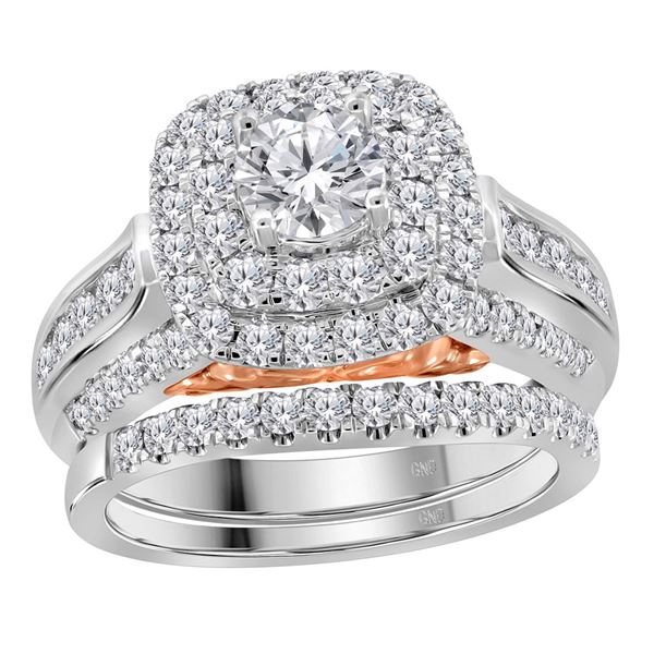 Diamond Bridal Wedding Ring Band Set 2 Cttw 14kt Two-tone Gold