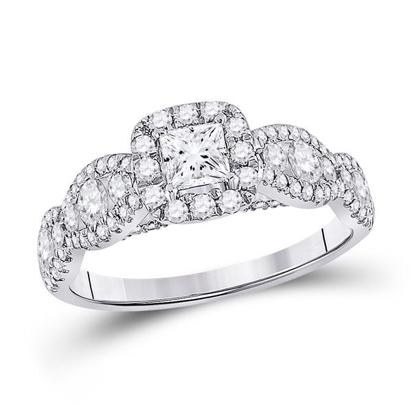 Princess Diamond Halo Bridal Wedding Engagement Ring 1-1/3 Cttw 14kt White Gold