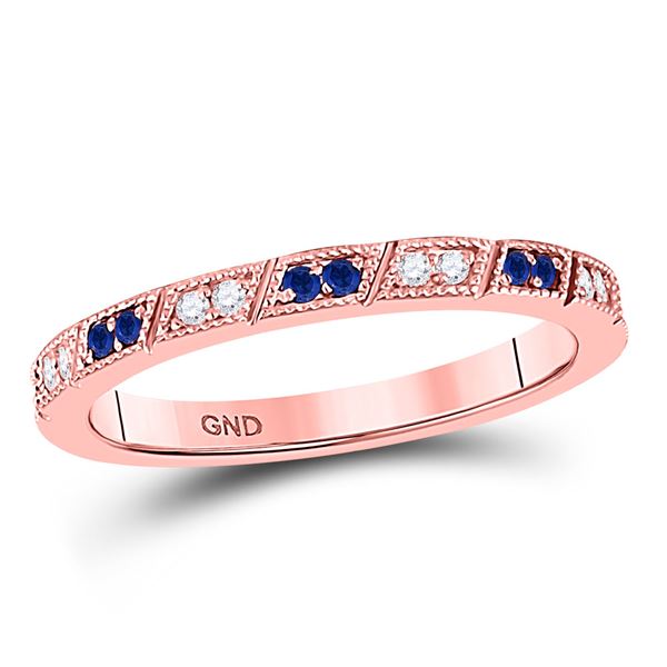 Blue Sapphire Diamond Milgrain Stackable Band Ring 1/4 Cttw 10kt Rose Gold