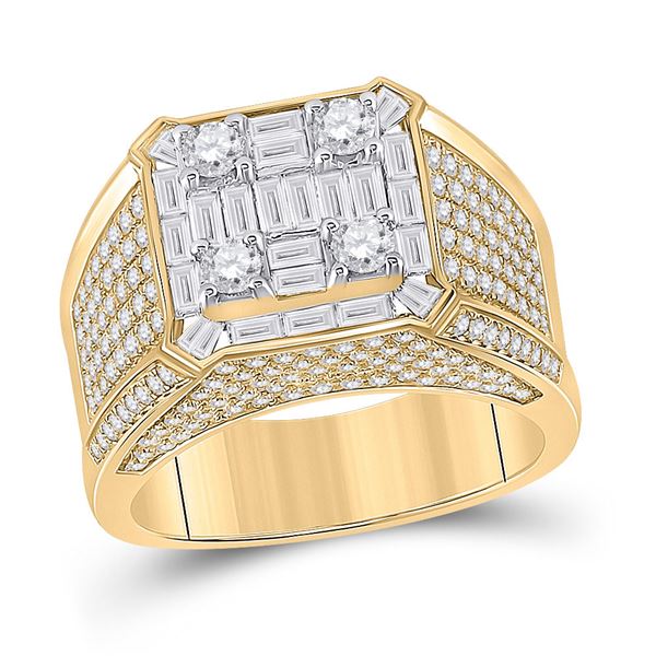 Mens Baguette Diamond Square Ring 2-7/8 Cttw 14kt Yellow Gold
