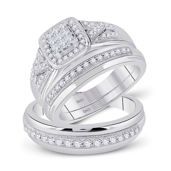 His Hers Diamond Square Matching Wedding Set 3/4 Cttw 10kt White Gold