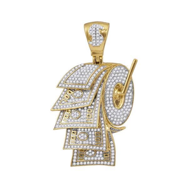 Mens Diamond Dollar Bill Toilet Paper Roll Charm Pendant 2-7/8 Cttw 10kt Yellow Gold