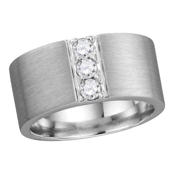 Mens Diamond 3-stone Matte Wedding Band 1/2 Cttw 14kt White Gold
