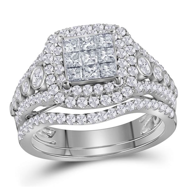 Princess Diamond Bridal Wedding Ring Band Set 1-1/2 Cttw 14kt White Gold