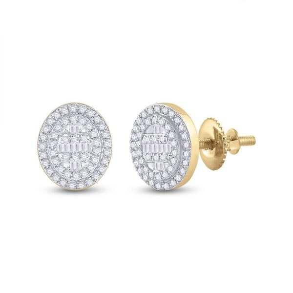 Baguette Diamond Oval Cluster Earrings 3/8 Cttw 10kt Yellow Gold