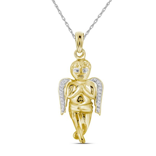 Small Guardian Angel Cherub Charm Pendant 1/20 Cttw 10k Yellow Gold