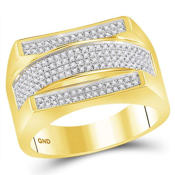Mens Diamond Dome Cluster Ring 1/3 Cttw 10kt Yellow Gold