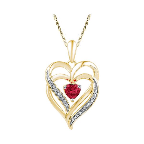 Lab-Created Ruby Heart Pendant .01 Cttw Yellow-tone Sterling Silver