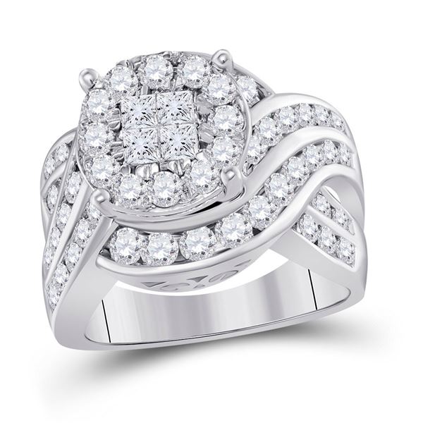 Princess Diamond Cluster Bridal Wedding Engagement Ring 2-1/2 Cttw 14kt White Gold