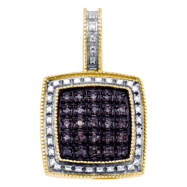 Brown Diamond Square Cluster Pendant 1/5 Cttw Yellow-tone Sterling Silver
