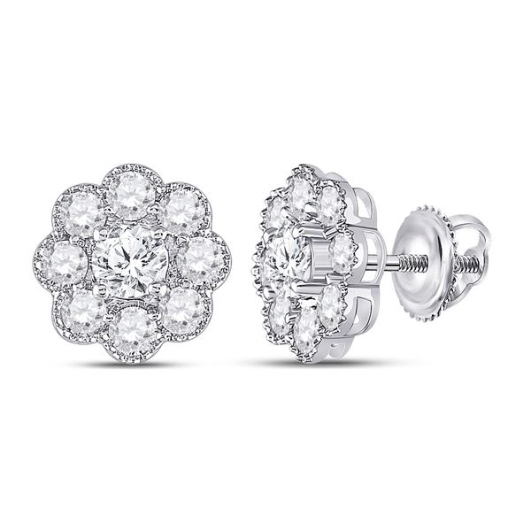 Diamond Flower Cluster Earrings 2 Cttw 14kt White Gold