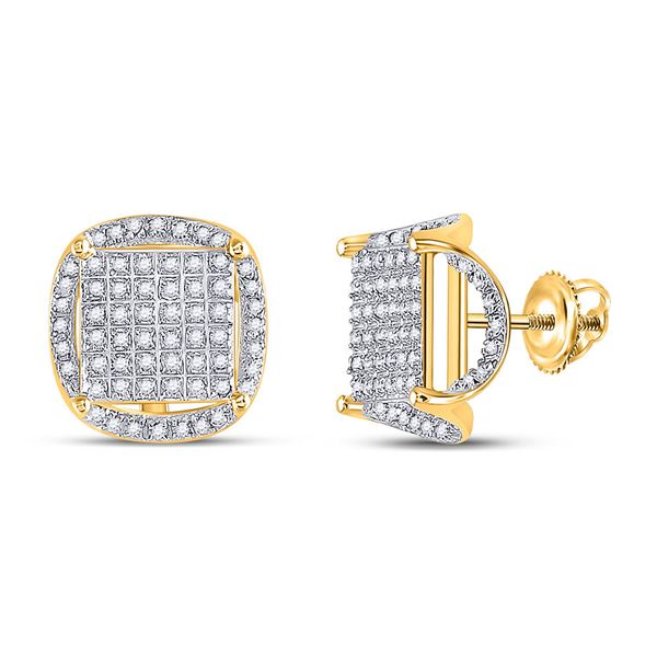 Mens Diamond Circle Cluster Earrings 3/8 Cttw 10kt Yellow Gold