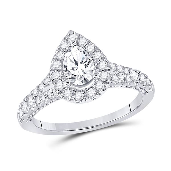Pear Diamond Halo Bridal Wedding Engagement Ring 1-1/4 Cttw 14kt White Gold