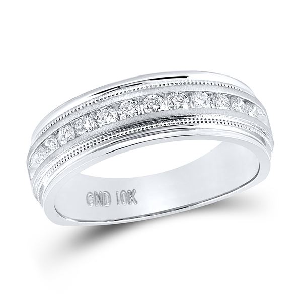 Mens Diamond Wedding Single Row Band Ring 1/2 Cttw 10kt White Gold