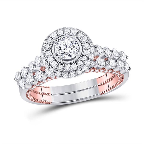 Diamond Bridal Wedding Ring Band Set 1-3/4 Cttw 14kt Two-tone Gold