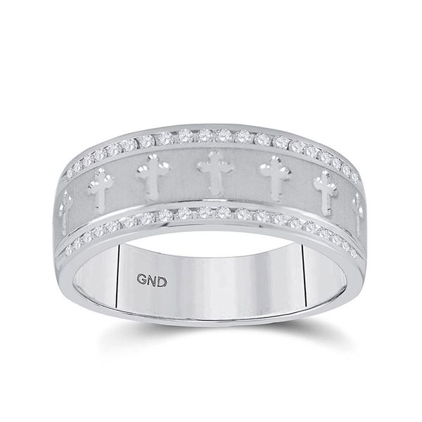 Mens Diamond Wedding Cross Band Ring 1/4 Cttw 14kt White Gold