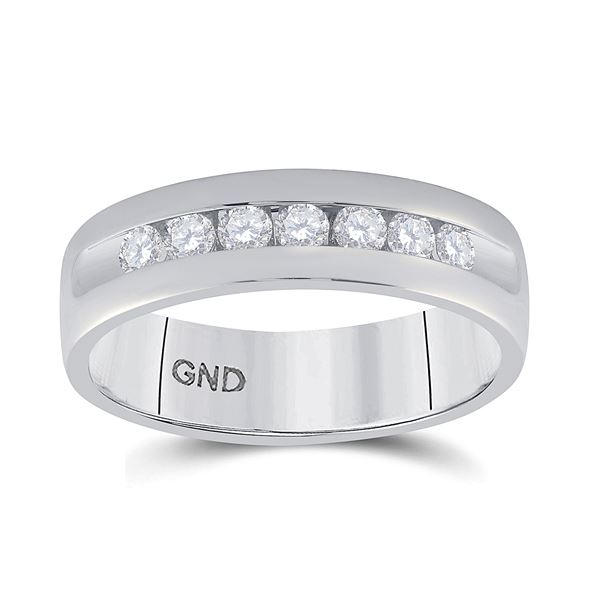 Mens Diamond Wedding Single Row Band Ring 1/2 Cttw 14kt White Gold