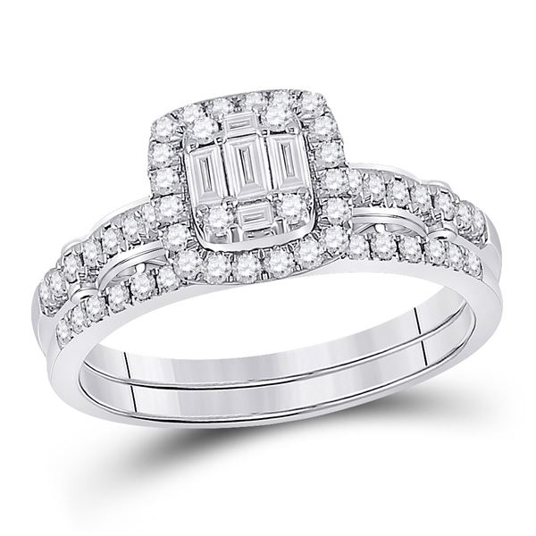 Baguette Diamond Bridal Wedding Ring Band Set 3/4 Cttw 14kt White Gold