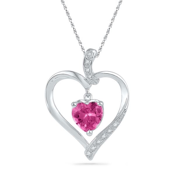 Lab-Created Pink Sapphire Heart Pendant 1-3/4 Cttw 10kt White Gold