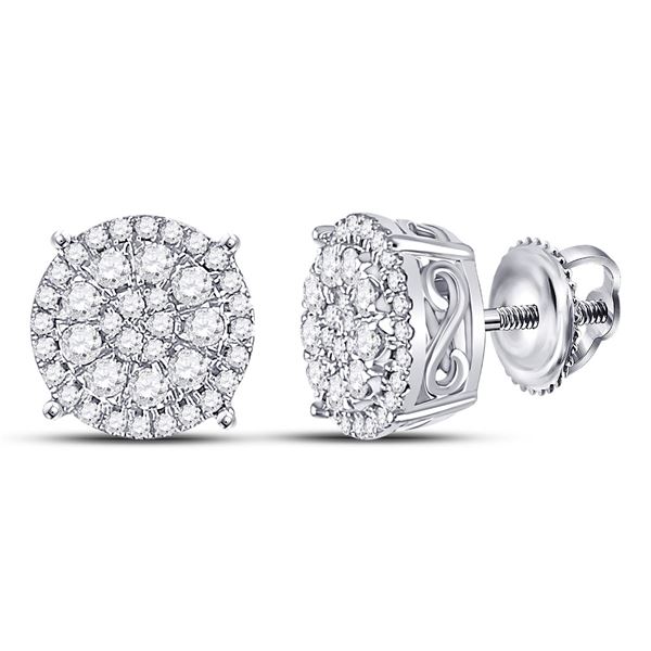 Diamond Circle Cluster Earrings 1/2 Cttw 10kt White Gold
