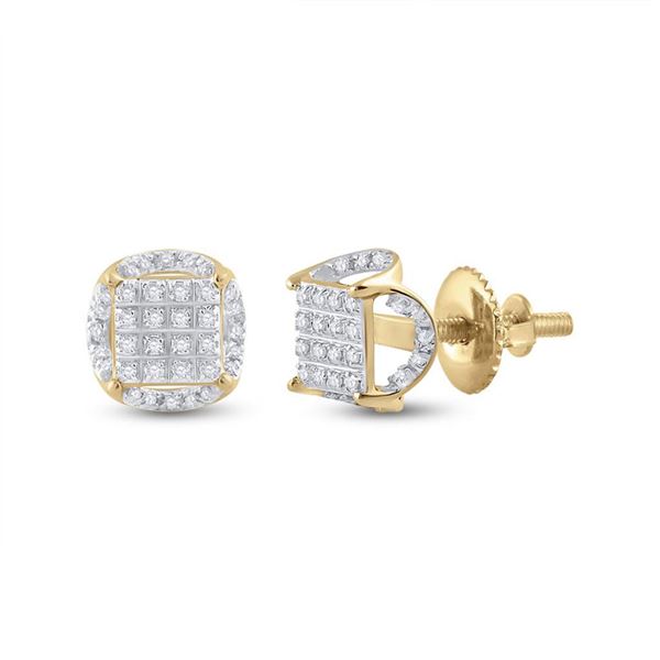 Mens Diamond Circle Cluster Earrings 1/5 Cttw 10kt Yellow Gold