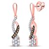 Image 1 : Brown Diamond Dangle Earrings 1/5 Cttw 10kt Rose Gold