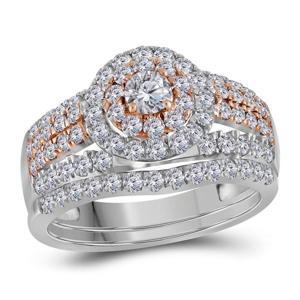 Diamond Bridal Wedding Ring Band Set 1-1/2 Cttw 14kt Two-tone Gold