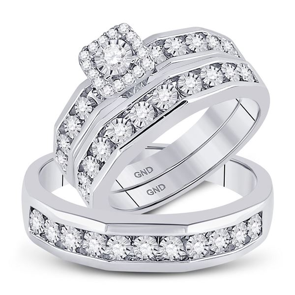 His Hers Diamond Solitaire Matching Wedding Set 3/8 Cttw 10kt White Gold