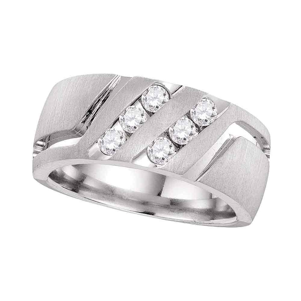 Mens Diamond Wedding Double Row Band Ring 1/2 Cttw 14kt White Gold